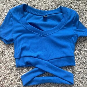 SHEIN Blue Crop Cut Out Tie Front T-Shirt